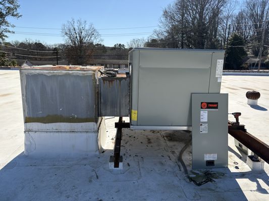 A 10-ton commercial unit in the process of being installed